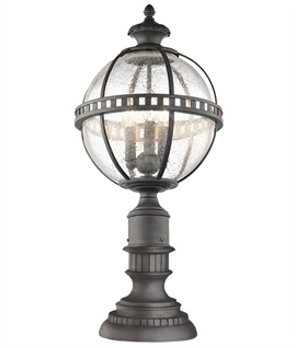 Exterior Globe Seed Glass & Bronze Finish Pedestal Light