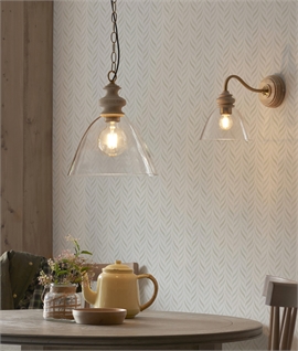 Glass Shade Wall Light with Ash Wood & Brass Detailing