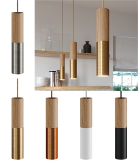 Single Tube Pendant with Wood and Metal Shade - 5 Finishes