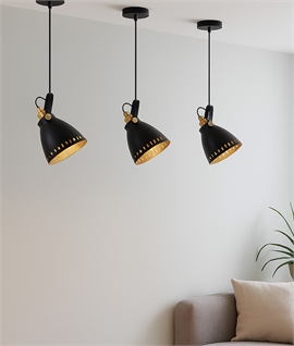 Adjustable Shade Matt-Black Hanging Pendant - 3 Sizes