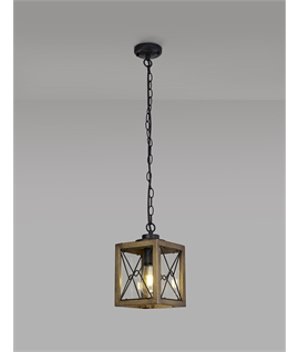 Penske Pendant, 1 x E27, Wood Effect & Black-Clear Glass, IP54, 2yrs Warranty
