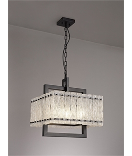 Piquet Large Square Pendant-Semi Flush, 5 Light E27, Matt Black-Crystal Sand Glass
