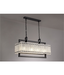 Piquet Medium Linear Pendant, 8 Light E27, Matt Black-Crystal Sand Glass Item Weight: 15.5kg
