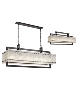 Piquet Large Linear Pendant, 12 Light E27, Matt Black-Crystal Sand Glass Item Weight: 20.2kg