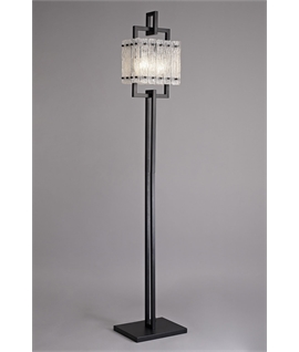 Piquet Floor Lamp, 2 Light E27, Matt Black-Crystal Sand Glass