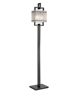 Piquet Floor Lamp, 2 Light E27, Matt Black-Crystal Sand Glass