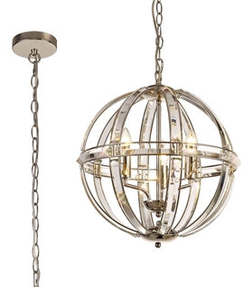 Polished Nickel & Crystal Open Globe - Interior 3 Light Chandelier