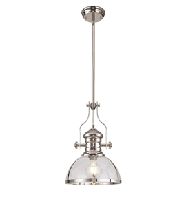 Polished Nickel Pendant 30cm - Clear Glass Shade