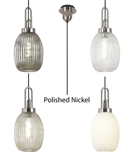 Almond Ribbed Single Glass Pendant - Size 200mm