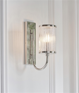 Bracket Wall Light in Polished Nickel with Ribbed Glass