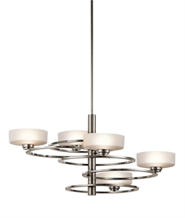 Spiral Pewter and Opal Glass 5 Light Chandelier