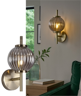 Antique Brass Wall Light with Globe Ribbed Glass Shade