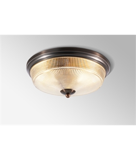 Prism Lux 2 Light E27 Flush Ceiling Light, IP44, Prismatic Glass