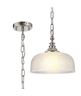 Prismo Flush-Single Pendant, 1 Light Adjustable E27, Polished Nickel-Prismatic Glass