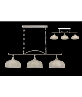 Prismo Semi Flush-Pendant Bar, 3 Light Adjustable E27, Polished Nickel-Prismatic Glass