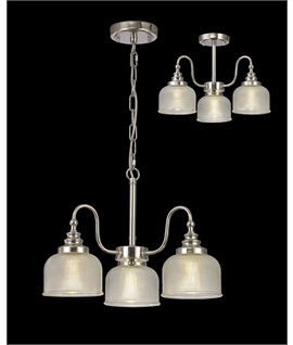 Prismo Semi Flush-Pendant, 3 Light E27, Polished Nickel-Prismatic Glass