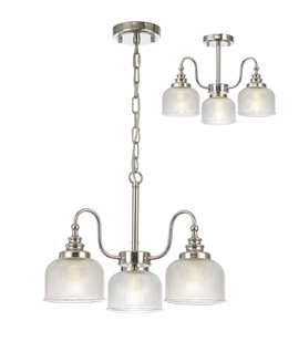 Prismo Semi Flush-Pendant, 3 Light E27, Polished Nickel-Prismatic Glass