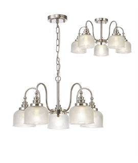 Prismo Semi Flush-Pendant, 5 Light E27, Polished Nickel-Prismatic Glass