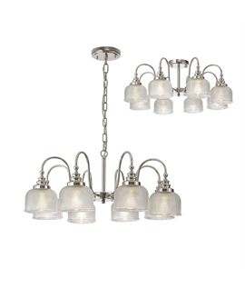 Prismo Semi Flush-Pendant, 8 Light E27, Polished Nickel-Prismatic Glass