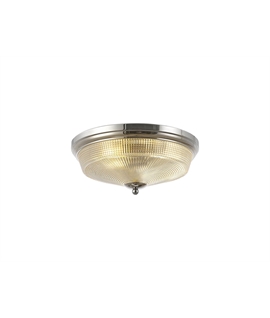 Prismo 2 Light E27 Flush Ceiling Light, Polished Nickel-Prismatic Glass