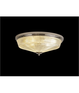 Prismo 3 Light E27 Flush Ceiling Light, Polished Nickel-Prismatic Glass
