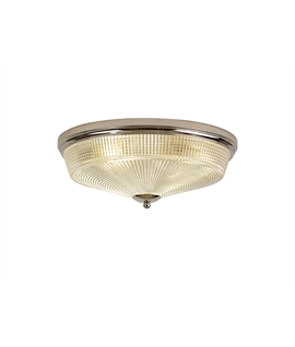 Prismo 3 Light E27 Flush Ceiling Light, Polished Nickel-Prismatic Glass