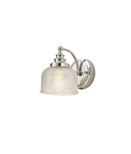 Prismo Switched Wall Lamp 1 Light E27 Polished Nickel-Prismatic Glass
