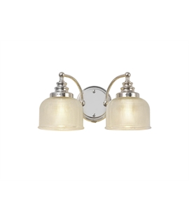 Prismo Switched Wall Lamp 2 Light E27 Polished Nickel-Prismatic Glass