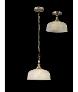 Prismo Flush-Single Pendant, 1 Light Adjustable E27, Antique Brass-Prismatic Glass