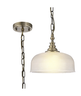 Prismo Flush-Single Pendant, 1 Light Adjustable E27, Antique Brass-Prismatic Glass