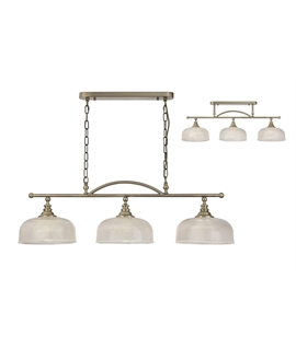Prismo Semi Flush-Pendant Bar, 3 Light Adjustable E27, Antique Brass-Prismatic Glass
