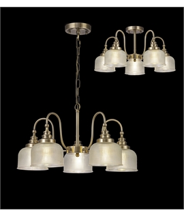 Prismo Semi Flush-Pendant, 5 Light E27, Antique Brass-Prismatic Glass