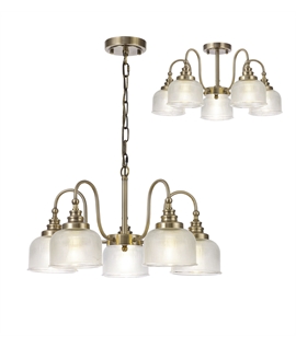 Prismo Semi Flush-Pendant, 5 Light E27, Antique Brass-Prismatic Glass