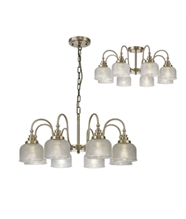 Prismo Semi Flush-Pendant, 8 Light E27, Antique Brass-Prismatic Glass