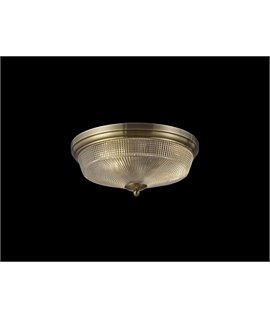 Prismo 2 Light E27 Flush Ceiling Light, Antique Brass-Prismatic Glass