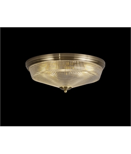 Prismo 3 Light E27 Flush Ceiling Light, Antique Brass-Prismatic Glass