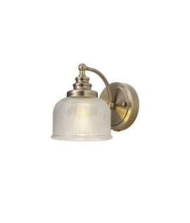 Prismo Switched Wall Lamp 1 Light E27 Antique Brass-Prismatic Glass