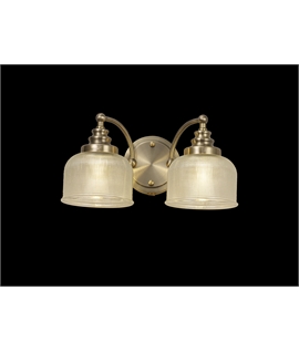 Prismo Switched Wall Lamp 2 Light E27 Antique Brass-Prismatic Glass