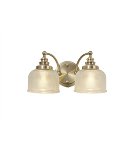 Prismo Switched Wall Lamp 2 Light E27 Antique Brass-Prismatic Glass