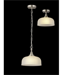Prismo Flush-Single Pendant, 1 Light Adjustable E27, Satin Nickel-Frosted Glass