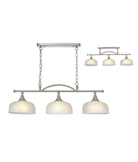 Prismo Semi Flush-Pendant Bar, 3 Light Adjustable E27, Satin Nickel-Frosted Glass