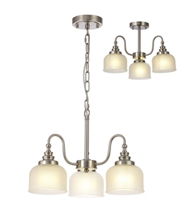 Prismo Semi Flush-Pendant, 3 Light E27, Satin Nickel-Frosted Glass