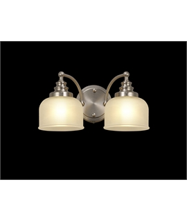 Prismo Switched Wall Lamp 2 Light E27 Satin Nickel-Frosted Glass