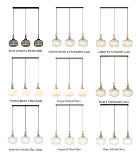 Triple Linear Bar Pendant with Pumpkin Shades - 10 Options