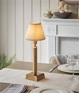Fluted Stem Traditional Style Table Lamp In Aged Brass - Rechargeable and Portable