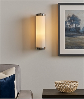 Art Deco Style Reeded Glass Wall Light - Chrome FInish