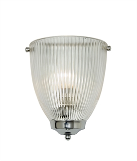 Reeded Glass and High Chrome Wall Sconce Light