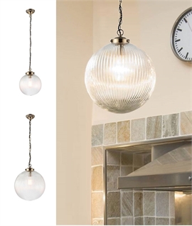Reeded Glass Globe Pendant - Clear