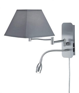 Shaded Retractable Arm Wall Light with LED Adjustable Arm