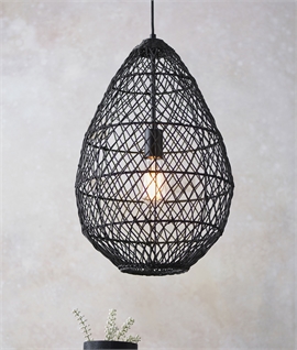 Beehive Style Black Rattan Pendant 70cm Tall